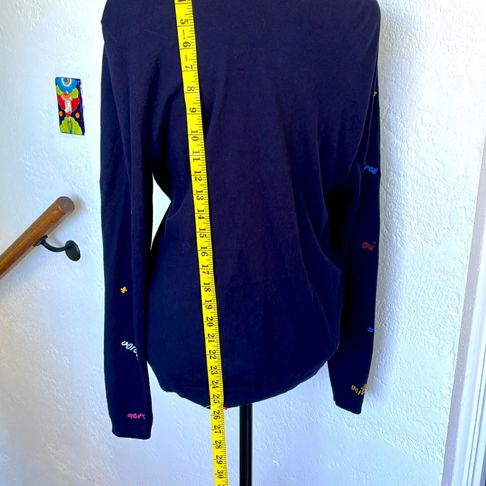 Talbots NWOT Deep Navy Blue French Expressions embroidered‎ cardigan size Large - Picture 6 of 8